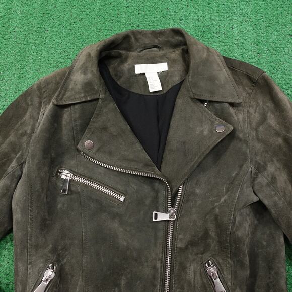 H&M SUEDE LEATHER BIKER STYLE HEAVY METAL JACKET WOMENS SIZE 8 - Picture 2 of 10